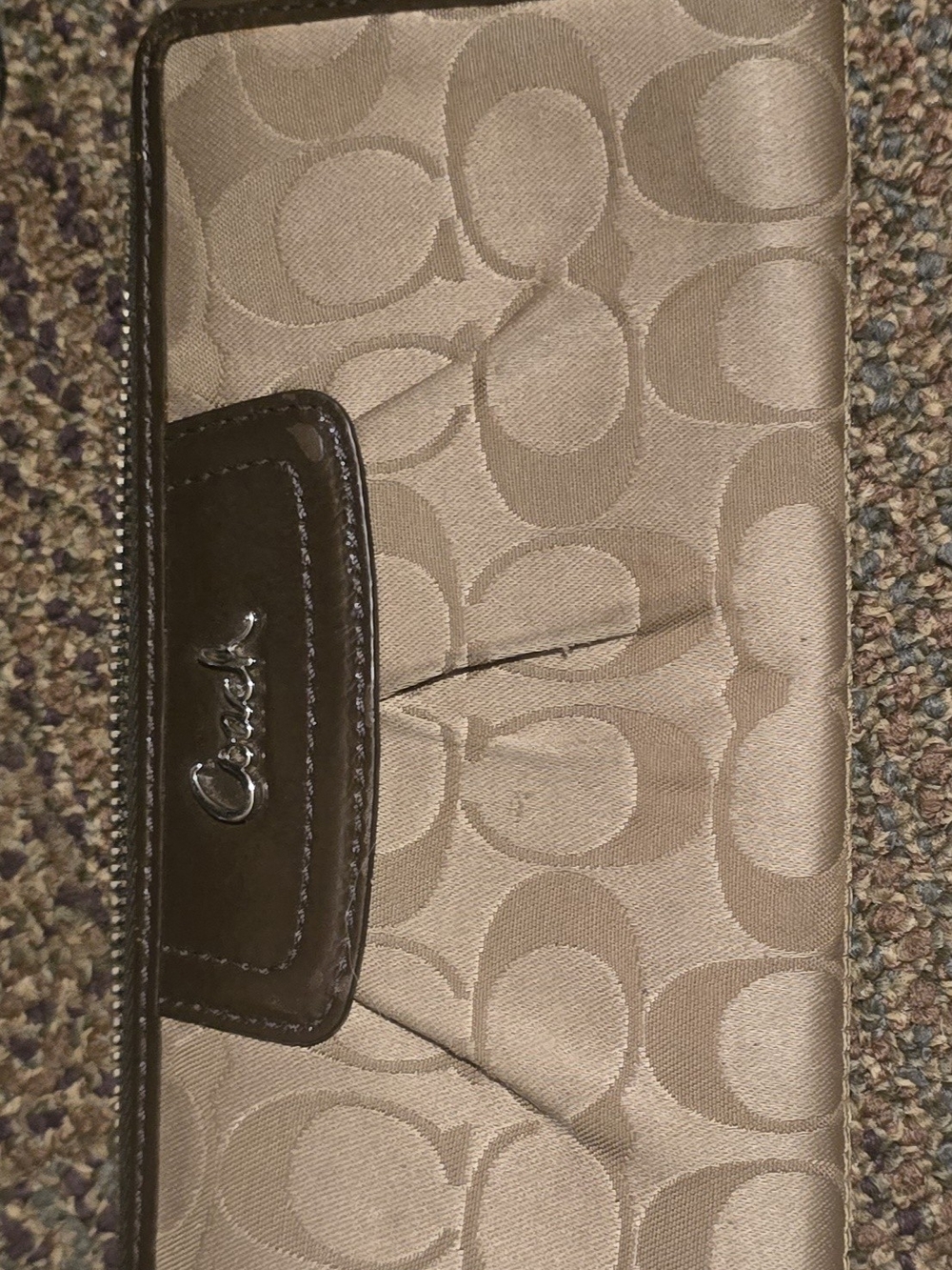 Coach Beige and Brown Signature Jacquard Zip Wallet